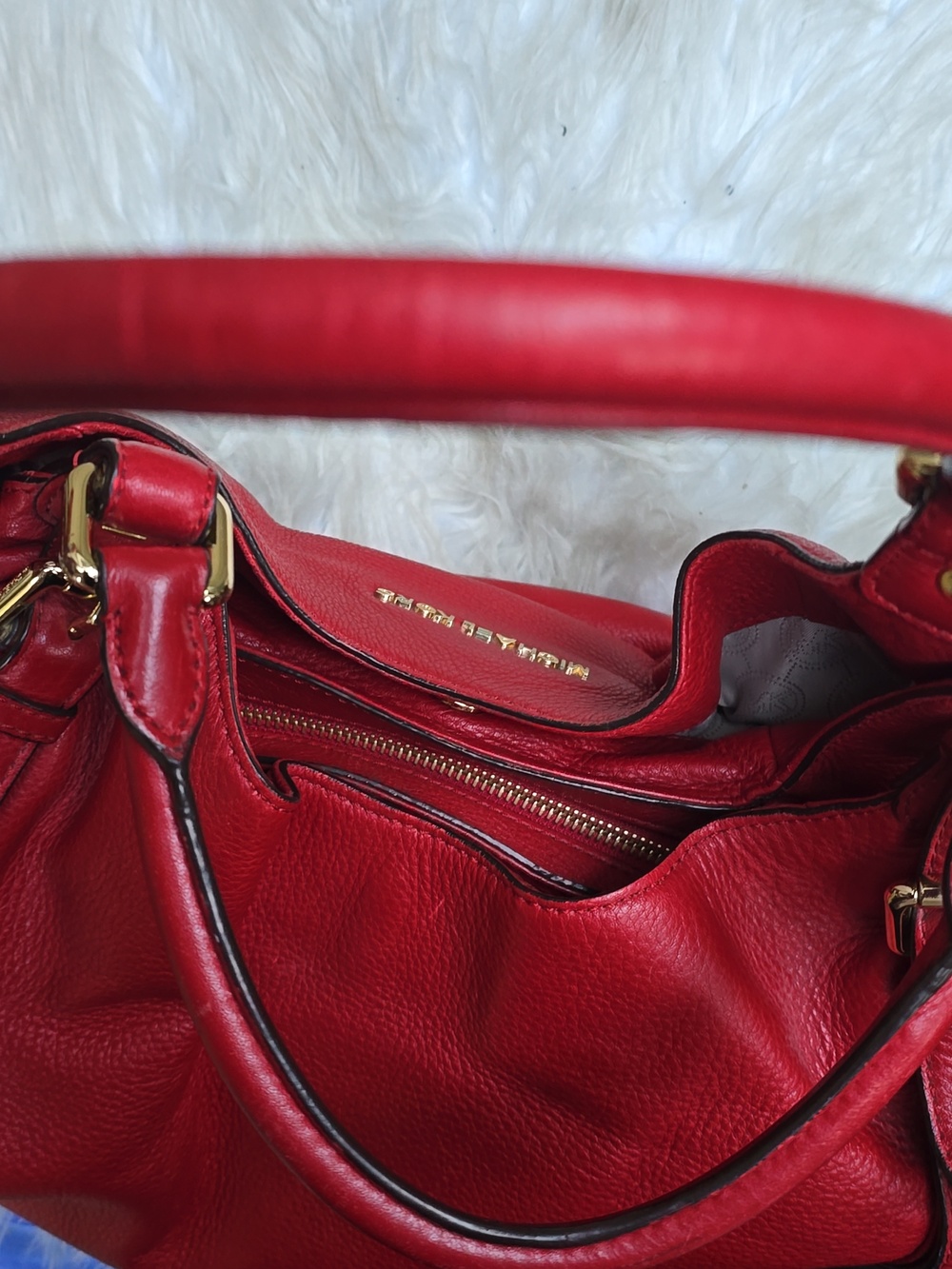 Michael Kors Red Leather Bedford Bowling Satchel Shoulder Handbag - Picture 14 of 14